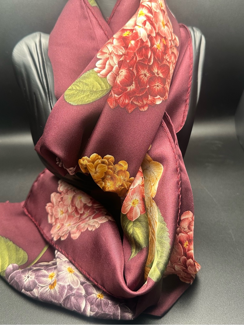 Talbots — Burgundy Hydrangea Floral Silk Scarf